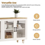 Blanc+Naturel / Noir, Meuble TV 3 pièces avec portes vitrées et étagères réglables, Assemblage par 2 personnes