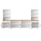 Blanc+Naturel / Noir, Meuble TV 3 pièces avec portes vitrées et étagères réglables, Assemblage par 2 personnes