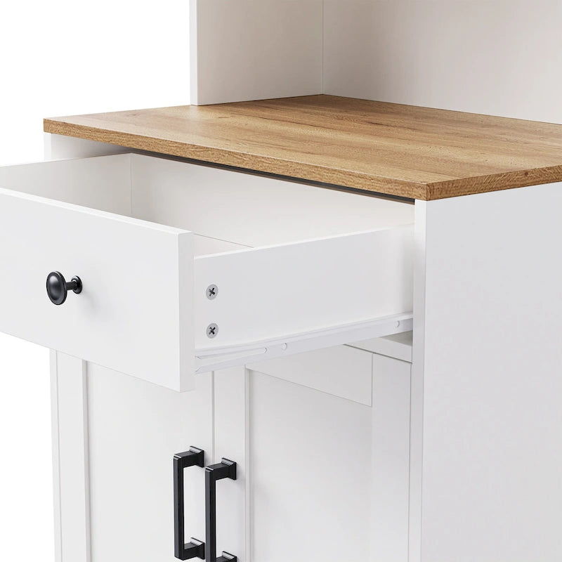 Blanc+Naturel / Noir, Meuble TV 3 pièces avec portes vitrées et étagères réglables, Assemblage par 2 personnes