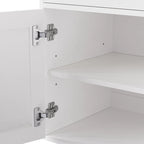 Blanc+Naturel / Noir, Meuble TV 3 pièces avec portes vitrées et étagères réglables, Assemblage par 2 personnes
