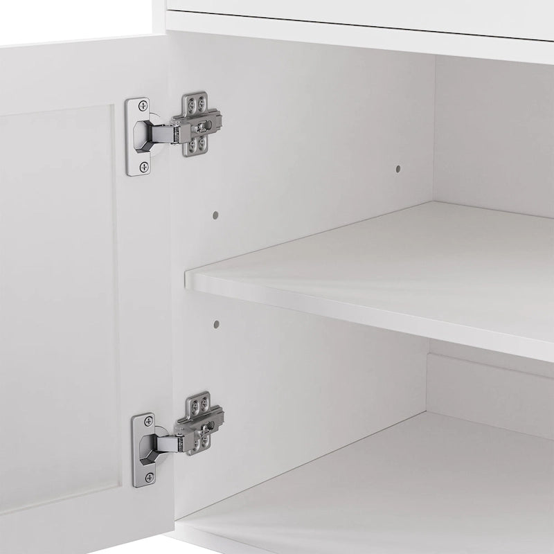 Blanc+Naturel / Noir, Meuble TV 3 pièces avec portes vitrées et étagères réglables, Assemblage par 2 personnes