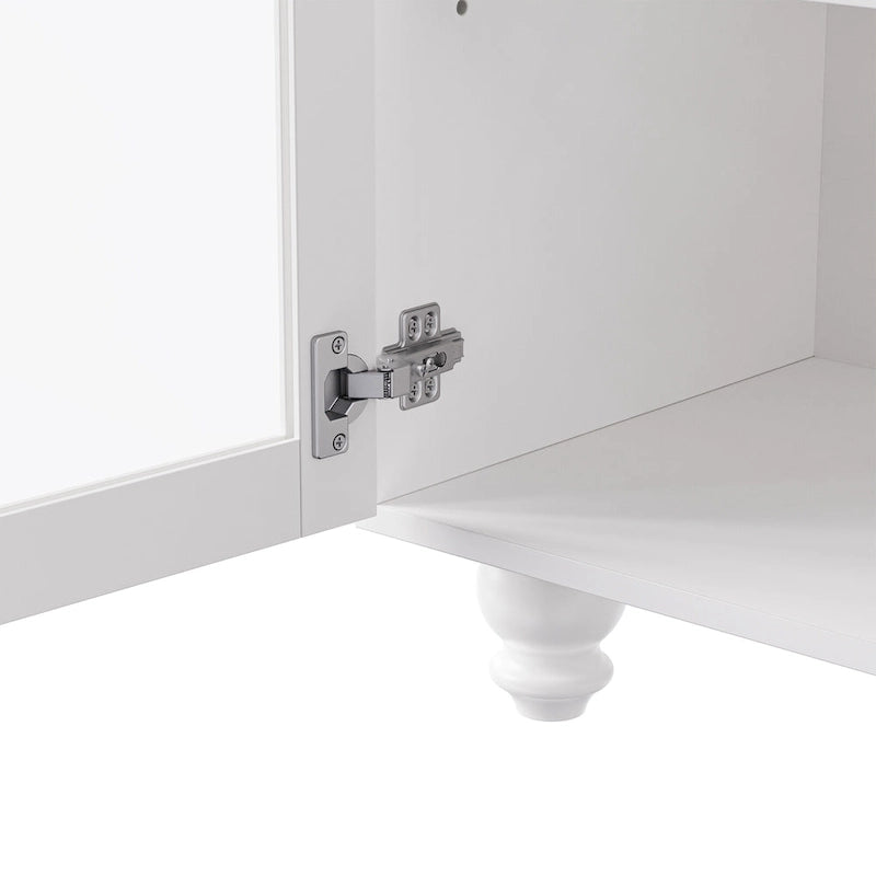 Blanc+Naturel / Noir, Meuble TV 3 pièces avec portes vitrées et étagères réglables, Assemblage par 2 personnes