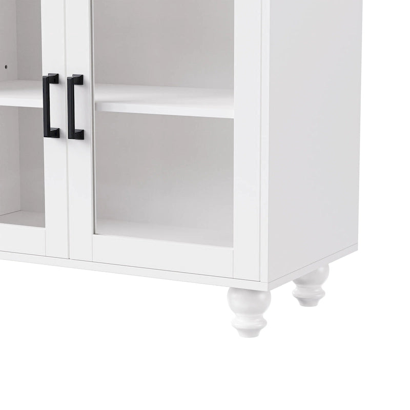 Blanc+Naturel / Noir, Meuble TV 3 pièces avec portes vitrées et étagères réglables, Assemblage par 2 personnes