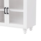Blanc+Naturel / Noir, Meuble TV 3 pièces avec portes vitrées et étagères réglables, Assemblage par 2 personnes