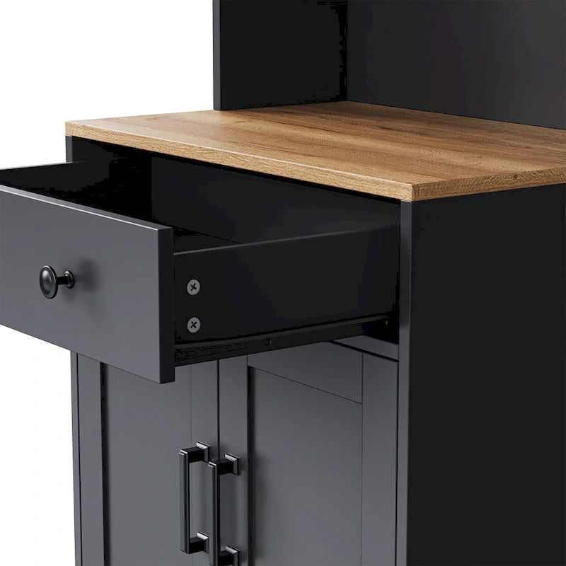 Blanc+Naturel / Noir, Meuble TV 3 pièces avec portes vitrées et étagères réglables, Assemblage par 2 personnes