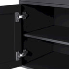 Blanc+Naturel / Noir, Meuble TV 3 pièces avec portes vitrées et étagères réglables, Assemblage par 2 personnes