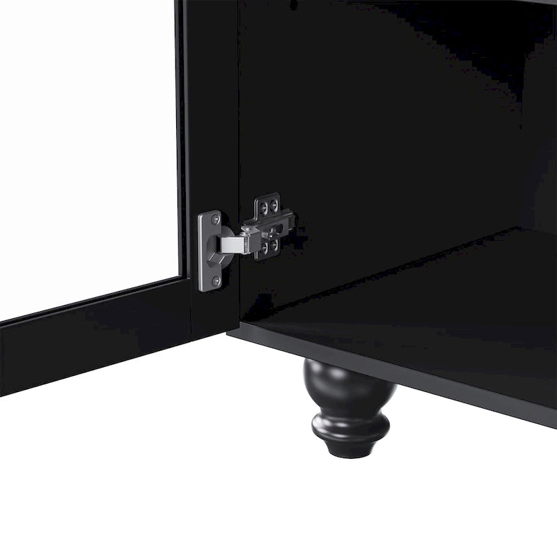 Blanc+Naturel / Noir, Meuble TV 3 pièces avec portes vitrées et étagères réglables, Assemblage par 2 personnes