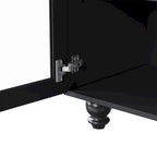 Blanc+Naturel / Noir, Meuble TV 3 pièces avec portes vitrées et étagères réglables, Assemblage par 2 personnes