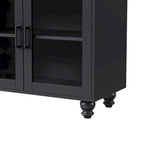 Blanc+Naturel / Noir, Meuble TV 3 pièces avec portes vitrées et étagères réglables, Assemblage par 2 personnes