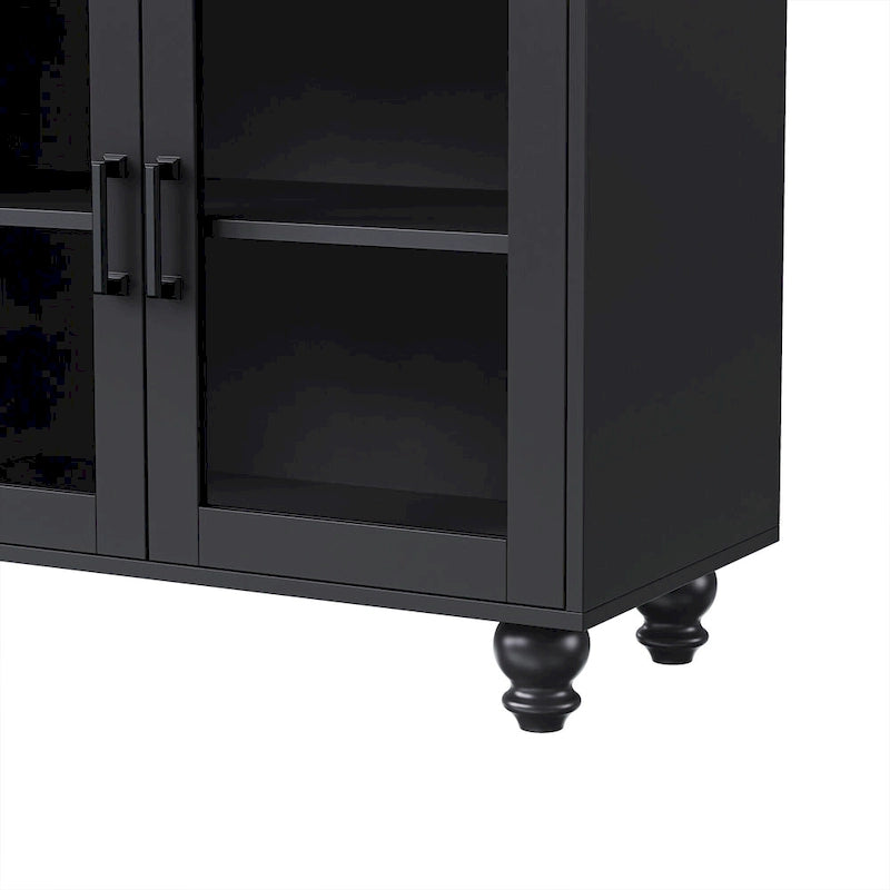Blanc+Naturel / Noir, Meuble TV 3 pièces avec portes vitrées et étagères réglables, Assemblage par 2 personnes