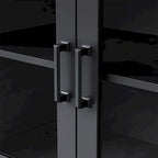 Blanc+Naturel / Noir, Meuble TV 3 pièces avec portes vitrées et étagères réglables, Assemblage par 2 personnes