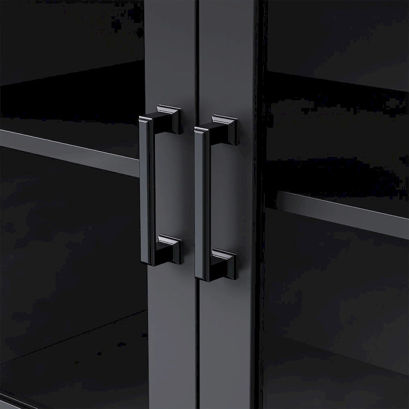 Blanc+Naturel / Noir, Meuble TV 3 pièces avec portes vitrées et étagères réglables, Assemblage par 2 personnes