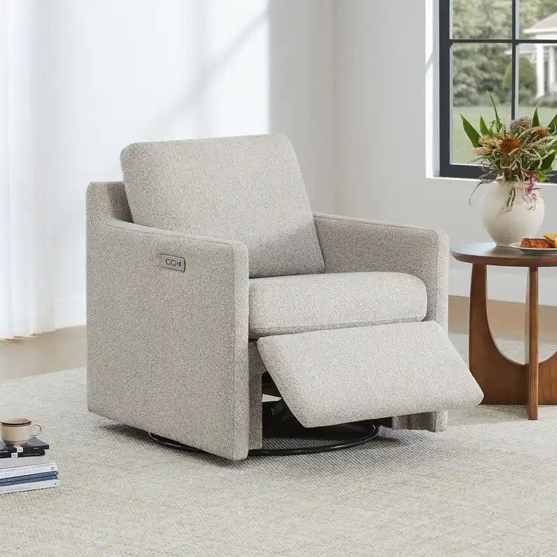 Fauteuil inclinable pivotant motorisé crème/gris clair/neige, une place