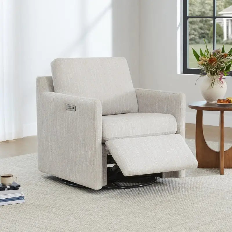 Fauteuil inclinable pivotant motorisé crème/gris clair/neige, une place
