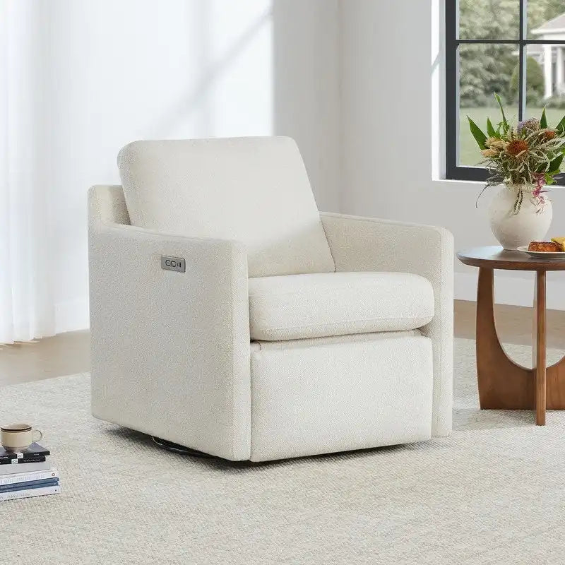 Fauteuil inclinable pivotant motorisé crème/gris clair/neige, une place