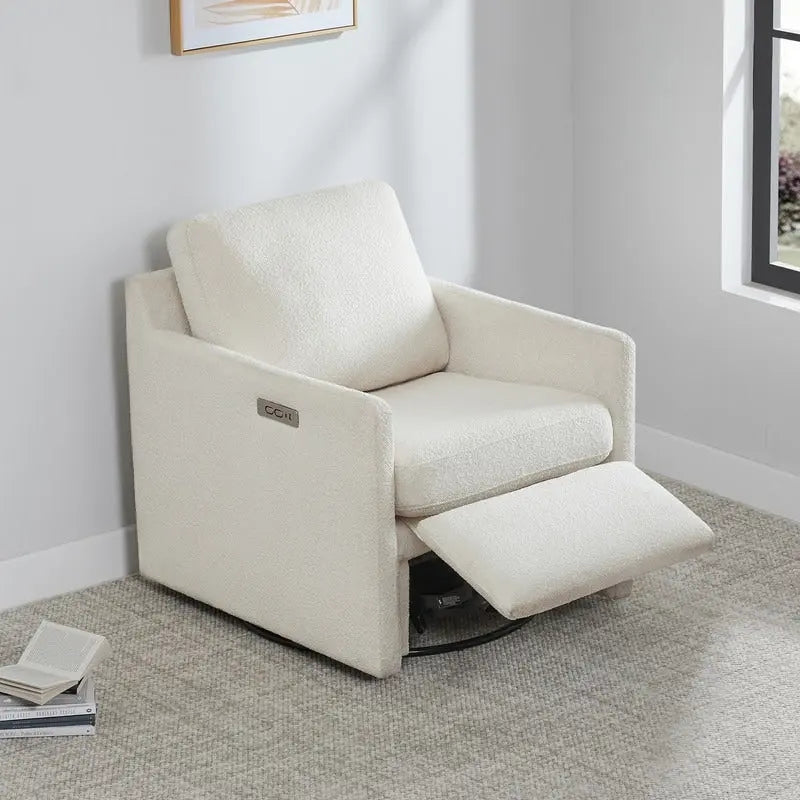 Fauteuil inclinable pivotant motorisé crème/gris clair/neige, une place