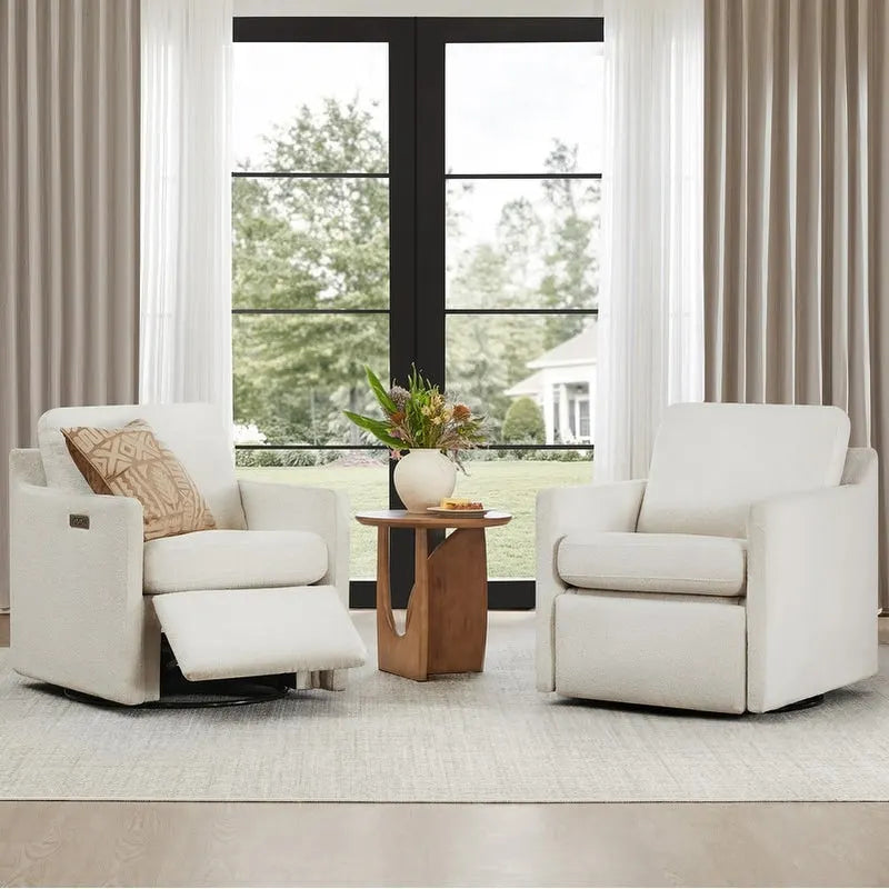Fauteuil inclinable pivotant motorisé crème/gris clair/neige, une place