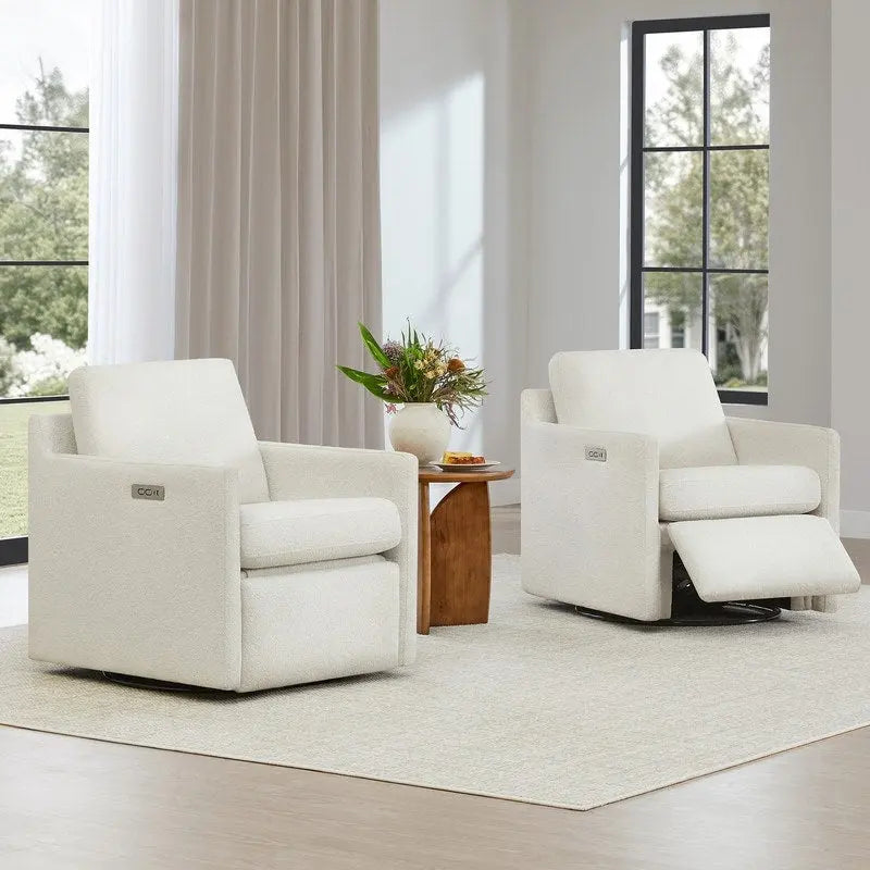 Fauteuil inclinable pivotant motorisé crème/gris clair/neige, une place