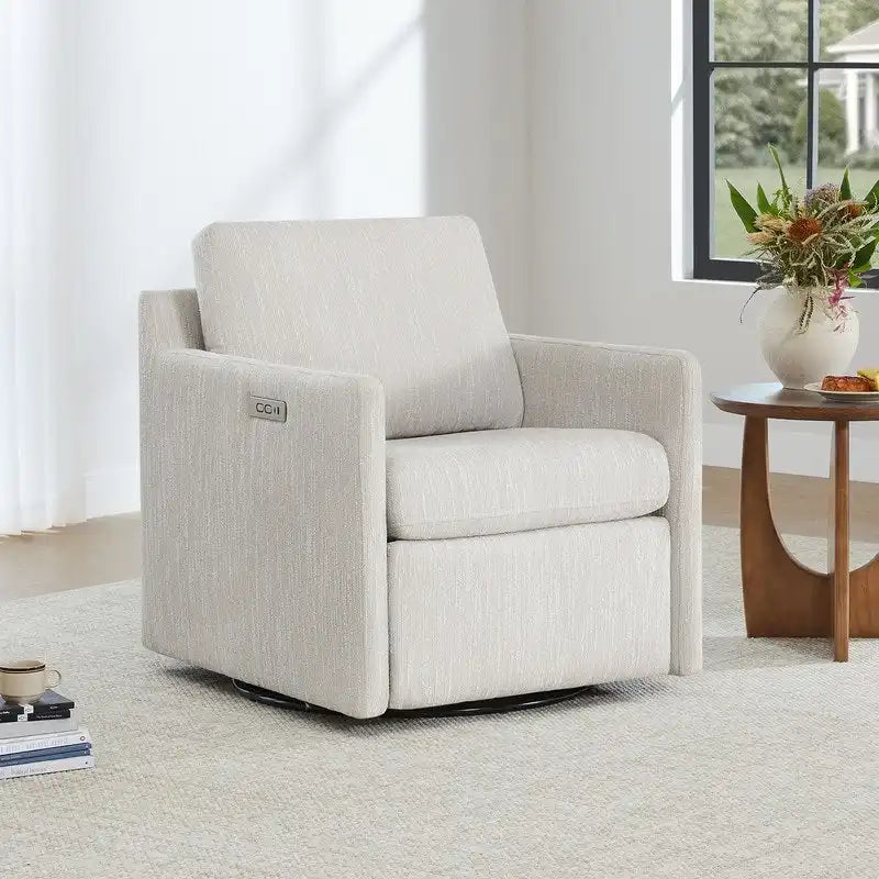 Fauteuil inclinable pivotant motorisé crème/gris clair/neige, une place