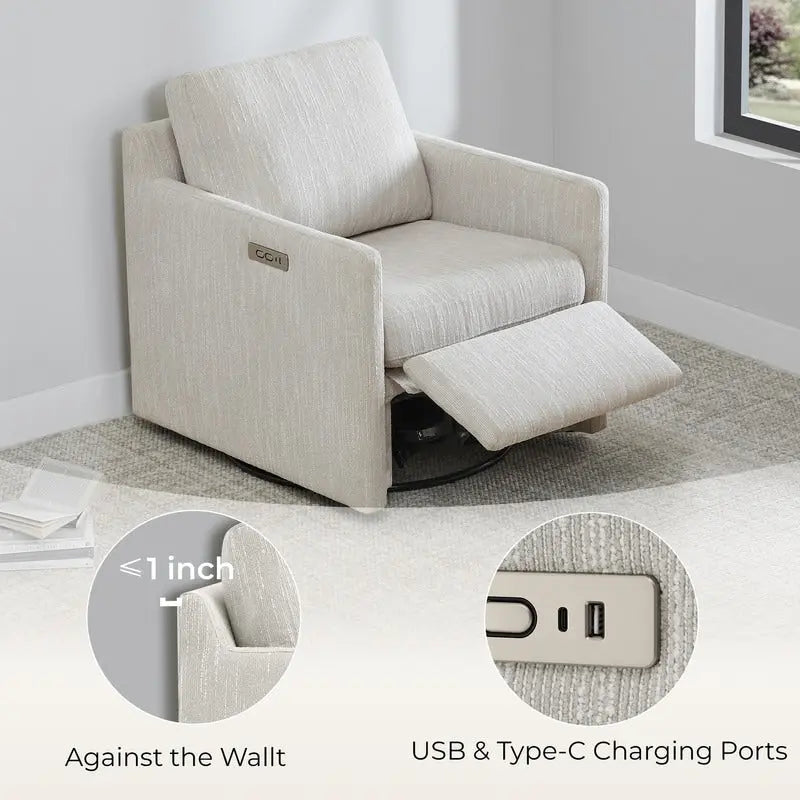Fauteuil inclinable pivotant motorisé crème/gris clair/neige, une place