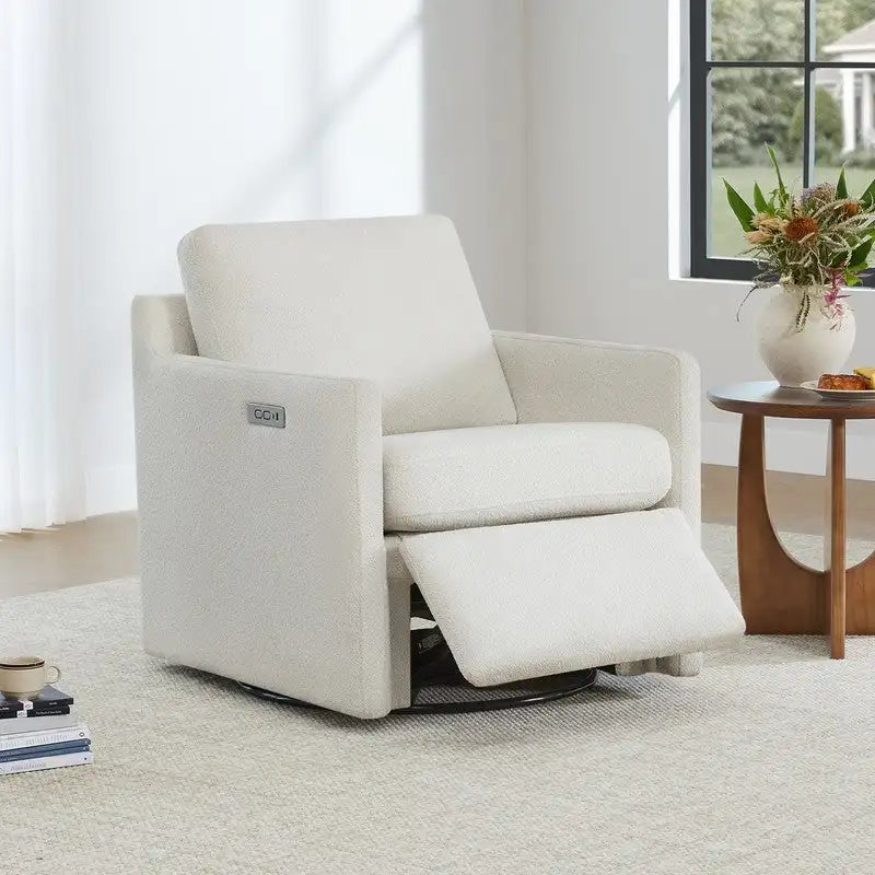 Fauteuil inclinable pivotant motorisé crème/gris clair/neige, une place