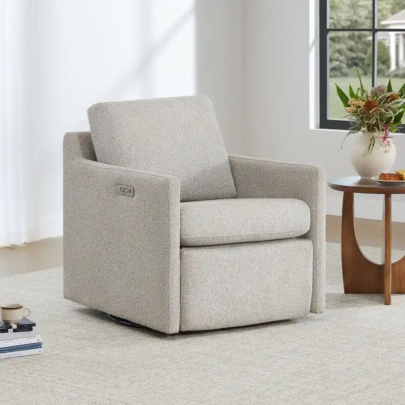 Fauteuil inclinable pivotant motorisé crème/gris clair/neige, une place
