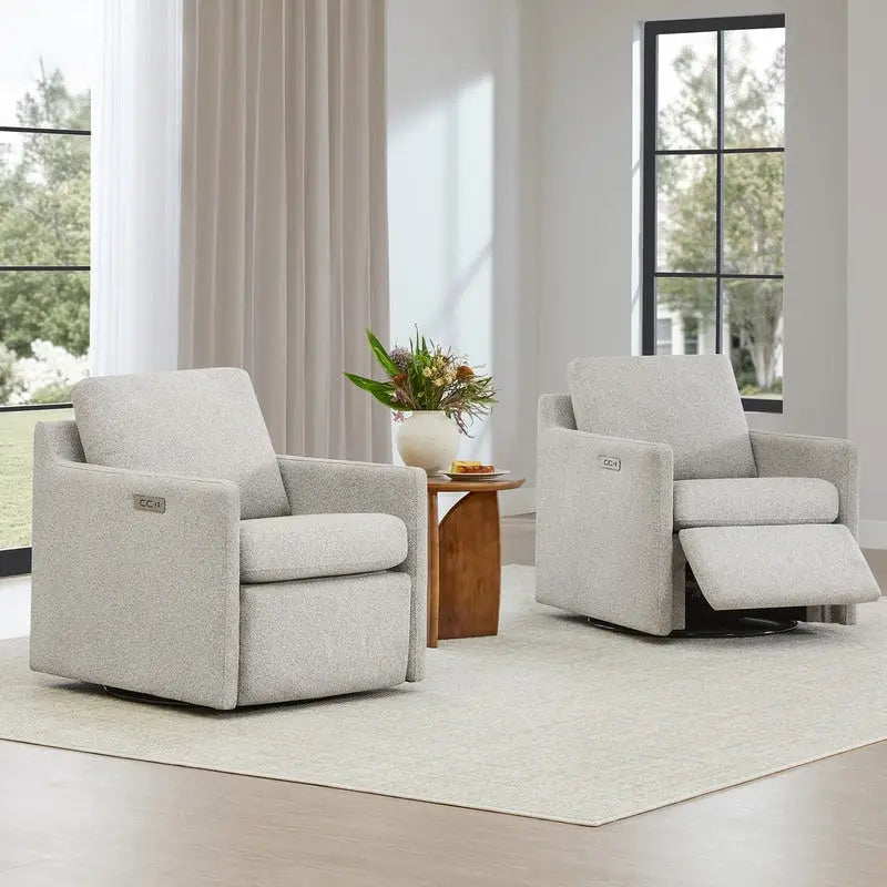 Fauteuil inclinable pivotant motorisé crème/gris clair/neige, une place
