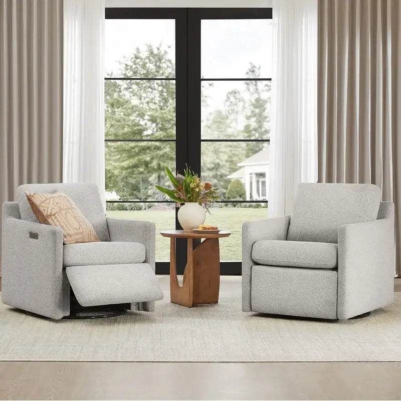Fauteuil inclinable pivotant motorisé crème/gris clair/neige, une place