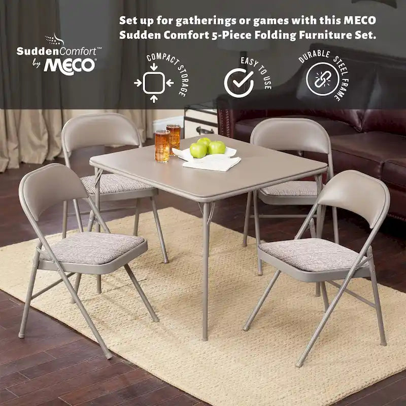 Ensemble table pliante carrée et 4 chaises, couleur beige / chamois, 4 places