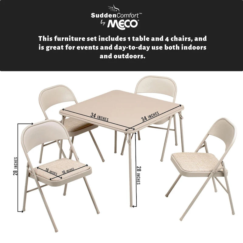 Ensemble table pliante carrée et 4 chaises, couleur beige / chamois, 4 places