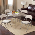 Ensemble table pliante carrée et 4 chaises, couleur beige / chamois, 4 places
