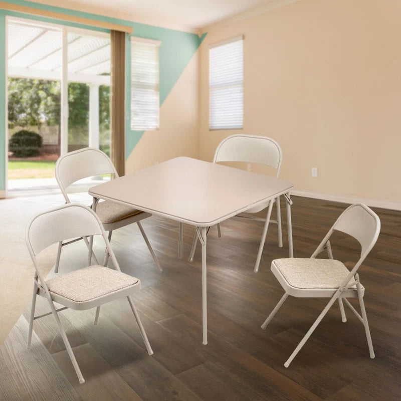 Ensemble table pliante carrée et 4 chaises, couleur beige / chamois, 4 places