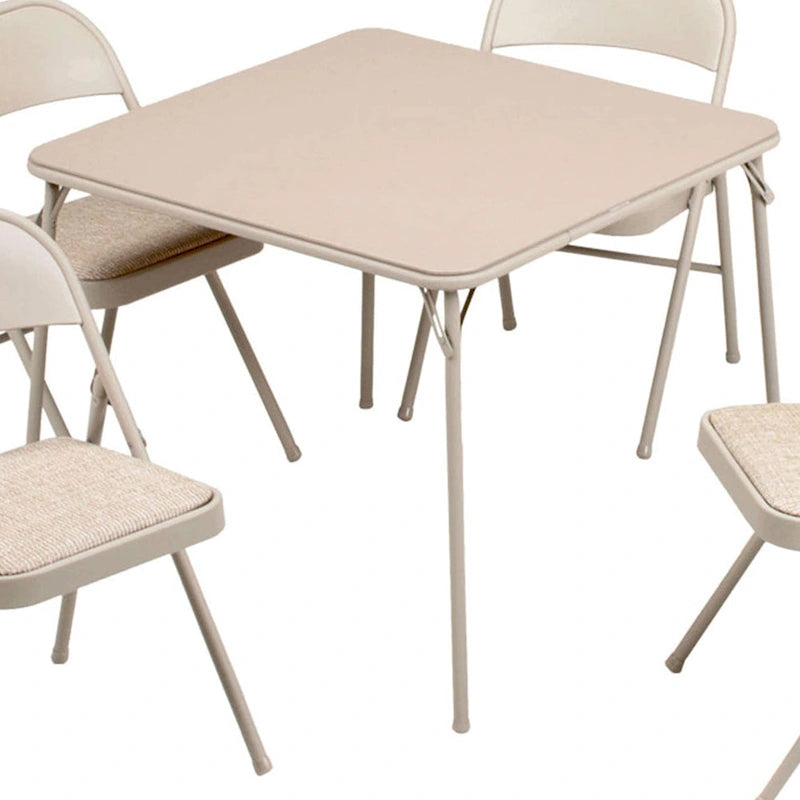 Ensemble table pliante carrée et 4 chaises, couleur beige / chamois, 4 places