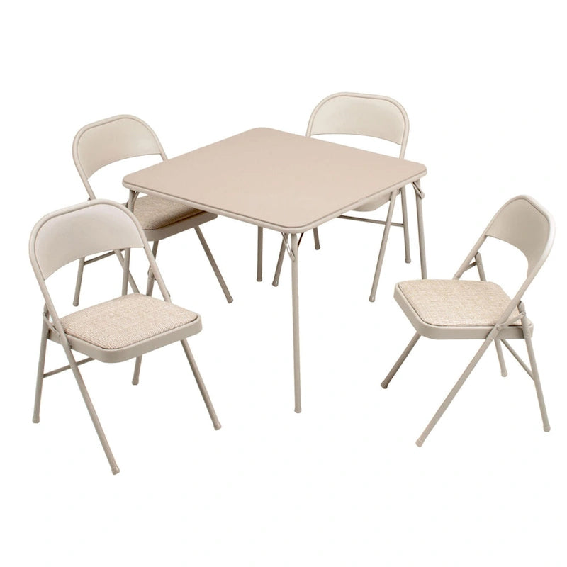 Ensemble table pliante carrée et 4 chaises, couleur beige / chamois, 4 places