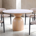Table à manger ronde naturelle, base tambour moderne, 4-6 places