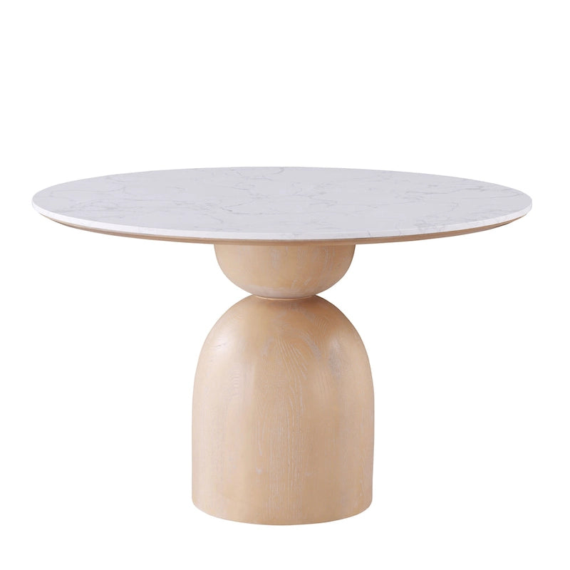 Table à manger ronde naturelle, base tambour moderne, 4-6 places
