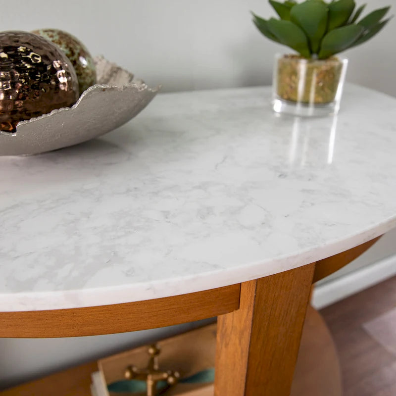 Console 1 niveau avec plateau en imitation marbre blanc/naturel