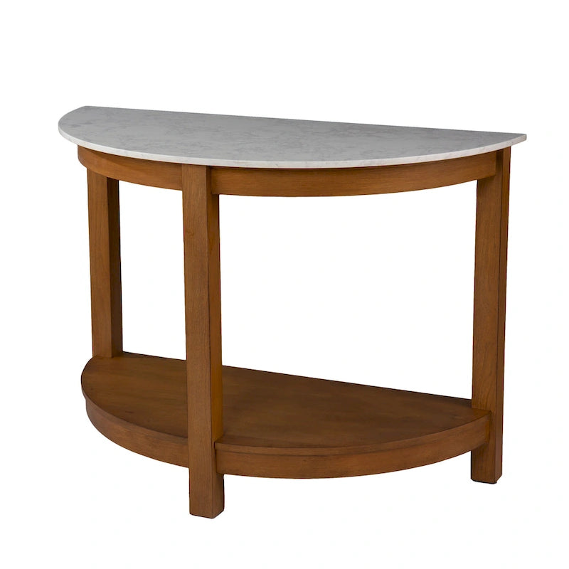 Console 1 niveau avec plateau en imitation marbre blanc/naturel