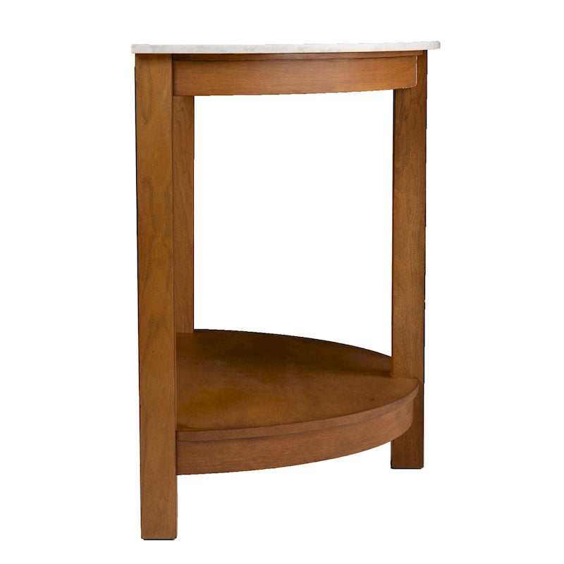 Console 1 niveau avec plateau en imitation marbre blanc/naturel