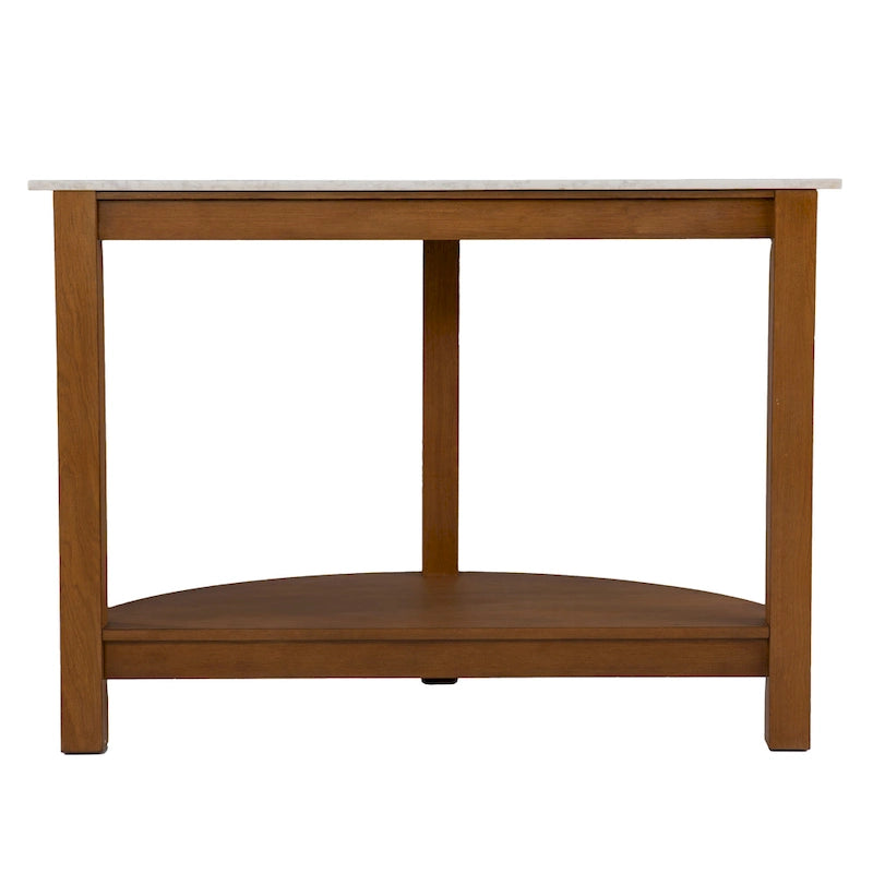 Console 1 niveau avec plateau en imitation marbre blanc/naturel