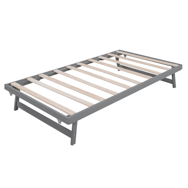 Lit plateforme double gris avec lit gigogne réglable, 1-2 personnes