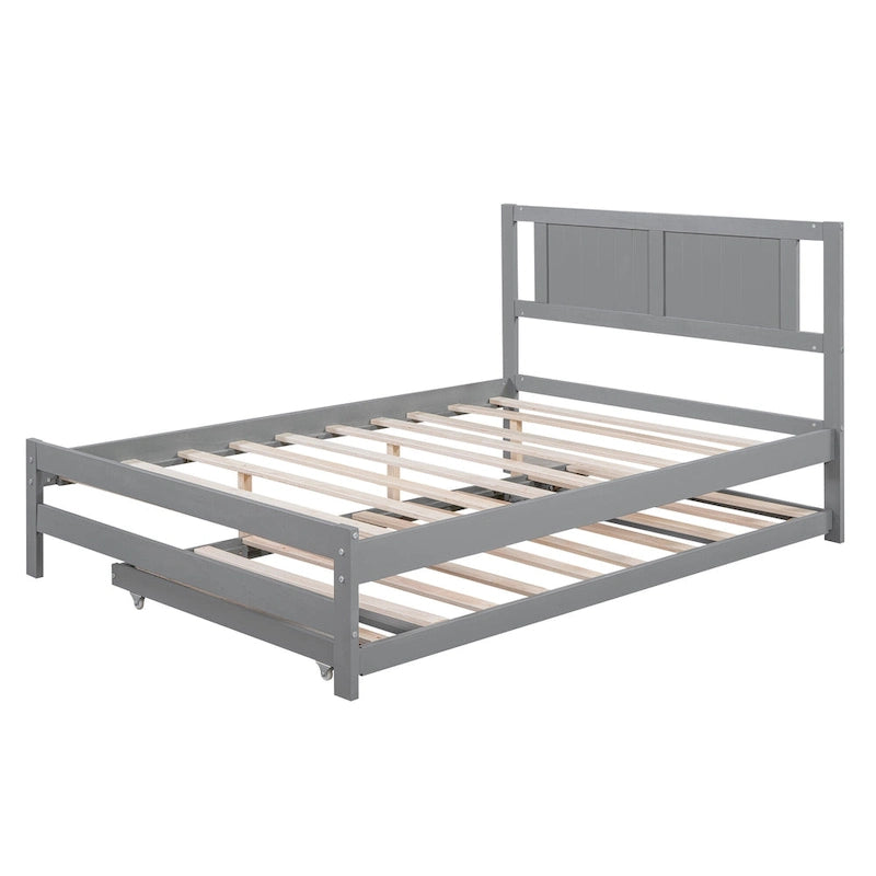 Lit plateforme double gris avec lit gigogne réglable, 1-2 personnes