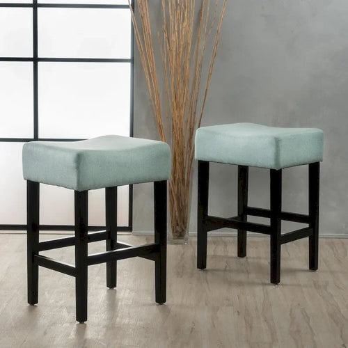 Tabouret de comptoir sans dossier beige/bleu clair/gris, lot de 2