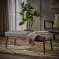 Banc ottoman en tissu capitonné gris/corail/bleu, une place