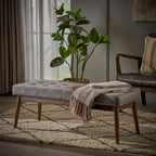 Banc ottoman en tissu capitonné gris/corail/bleu, une place