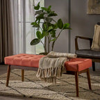 Banc ottoman en tissu capitonné gris/corail/bleu, une place