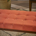 Banc ottoman en tissu capitonné gris/corail/bleu, une place