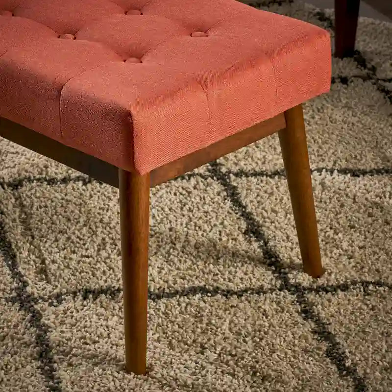 Banc ottoman en tissu capitonné gris/corail/bleu, une place