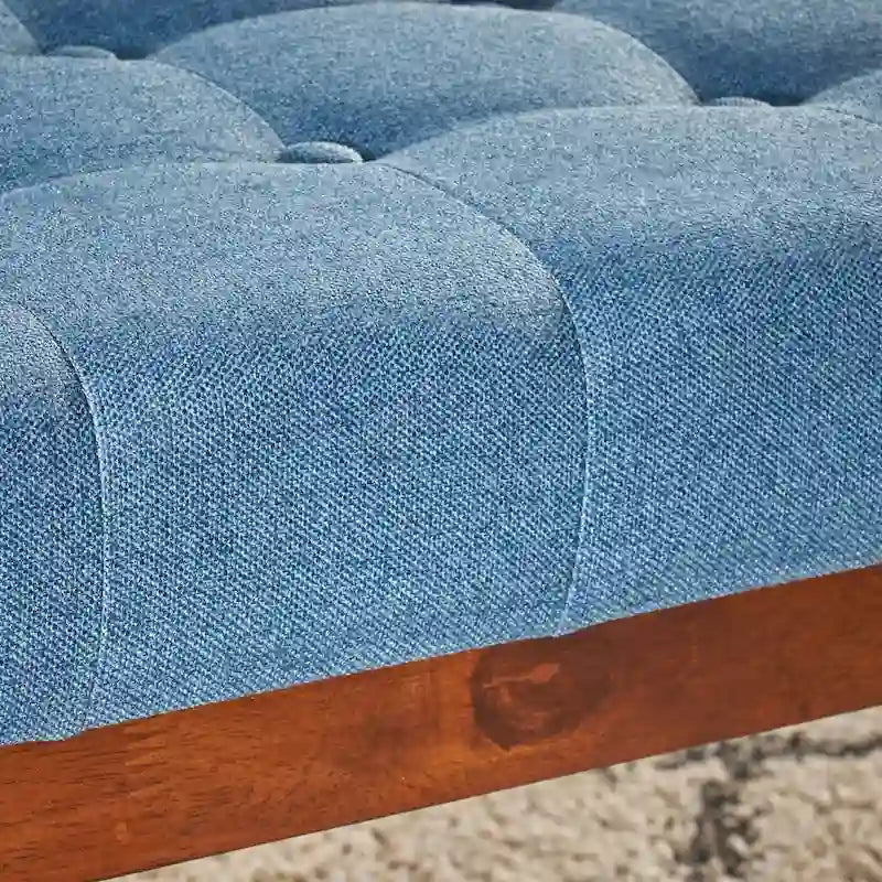 Banc ottoman en tissu capitonné gris/corail/bleu, une place