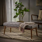 Banc ottoman en tissu capitonné gris/corail/bleu, une place